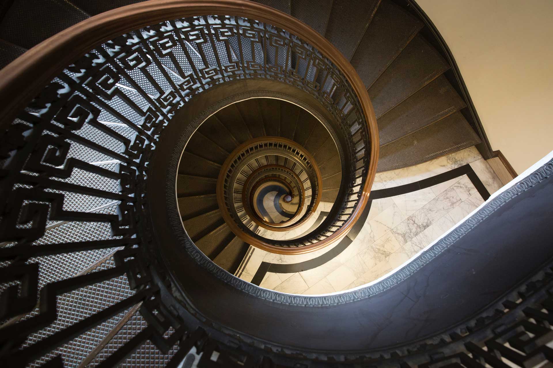 top down view of spiral staircase